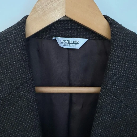 Vintage Joseph & Feiss 46L Lambswool Sports Coat Brown Grey 2-Button Men’s Wool - Picture 9 of 11